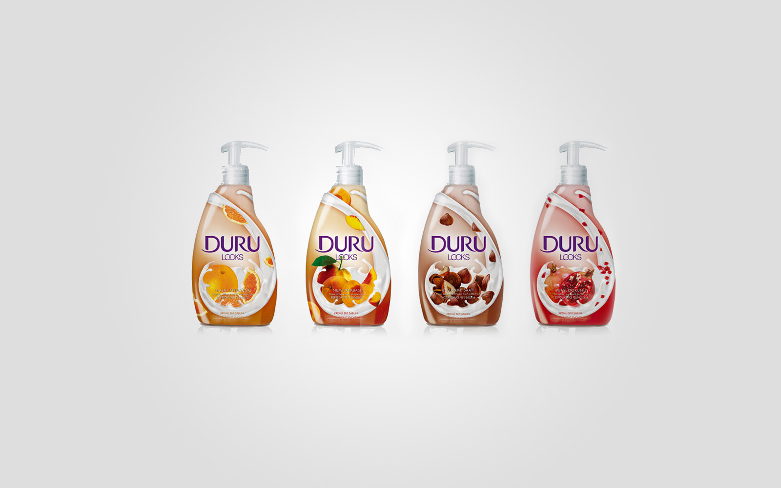 Four Duru liquid soap bottles