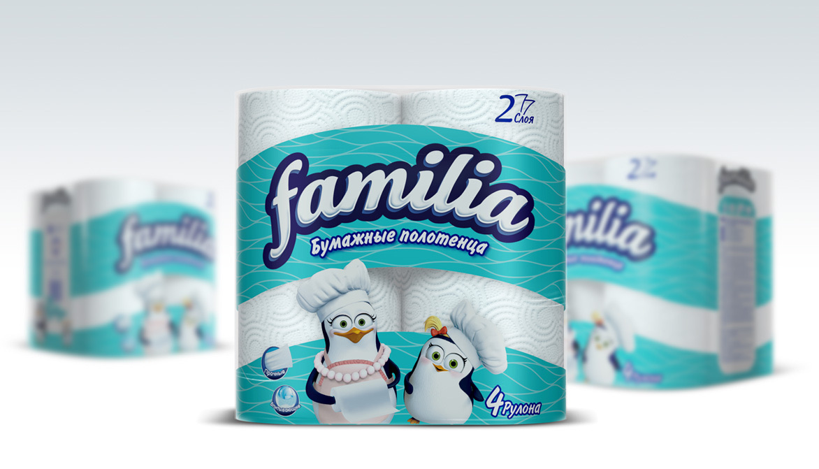 Familia paper towels with penguin chefs