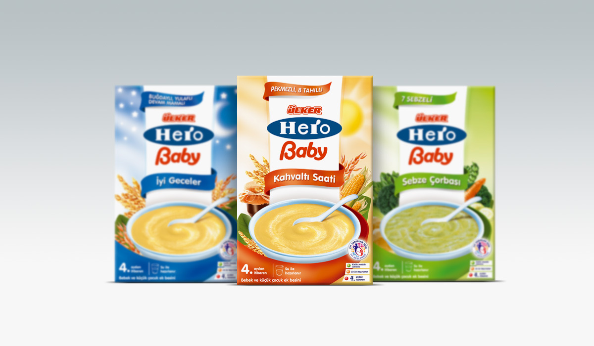 Three Hero Baby cereal boxes
