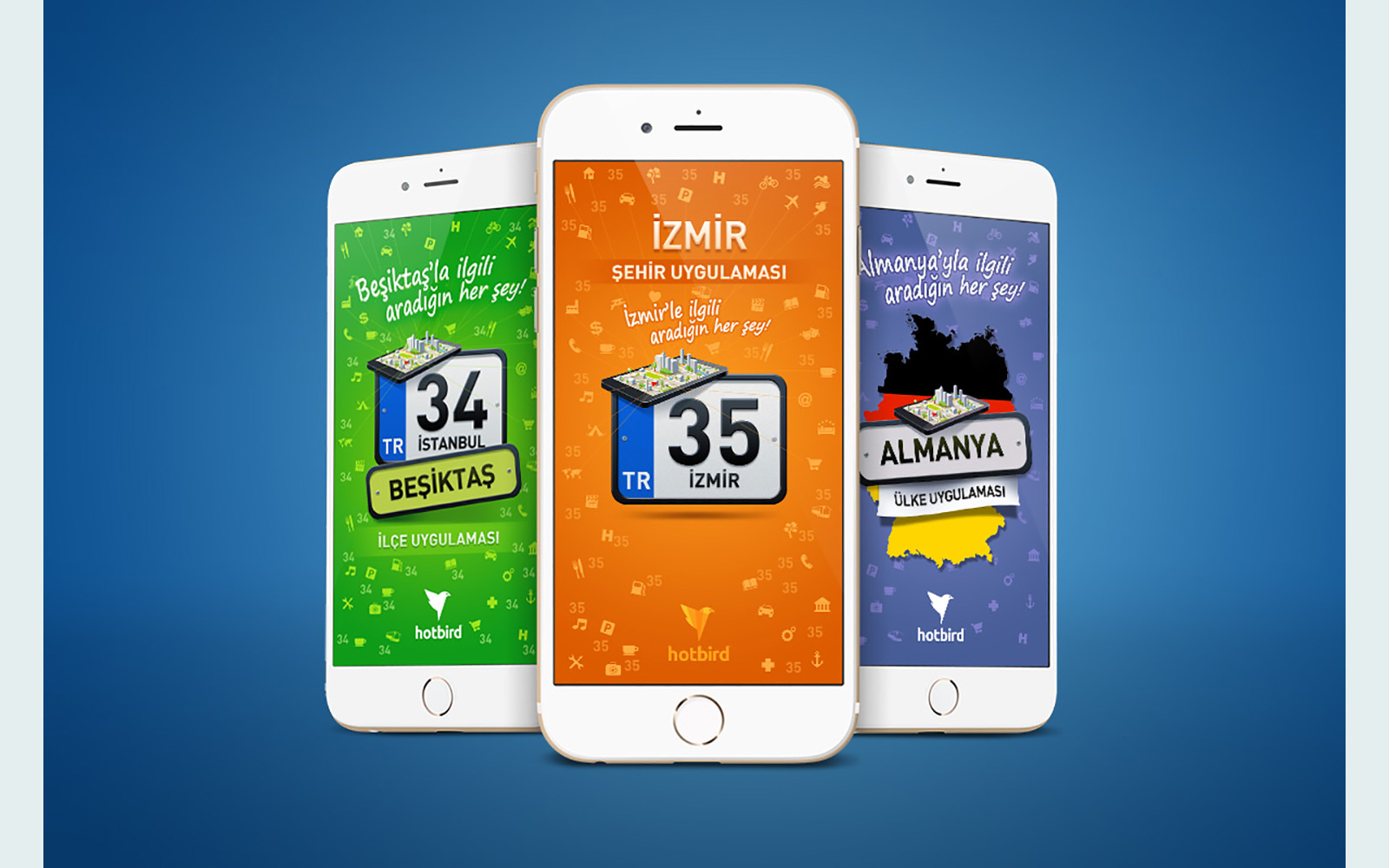 Hotbird mobile screens for Beşiktaş, İzmir and Almanya