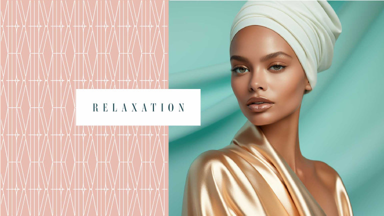 Relaxation: blush pattern beside a guest in a towel wrap