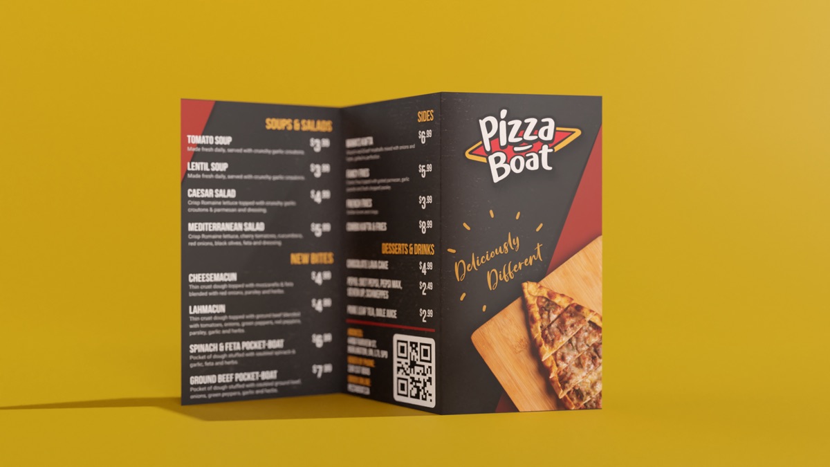 The Pizza Boat folded menu